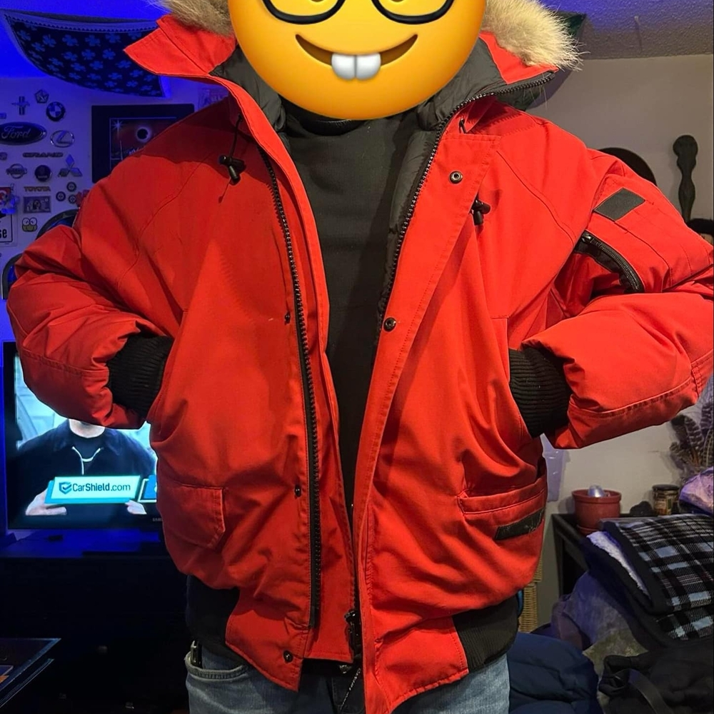 Canada Goose Red Puffer Jacket with Fur-Trimmed Hood